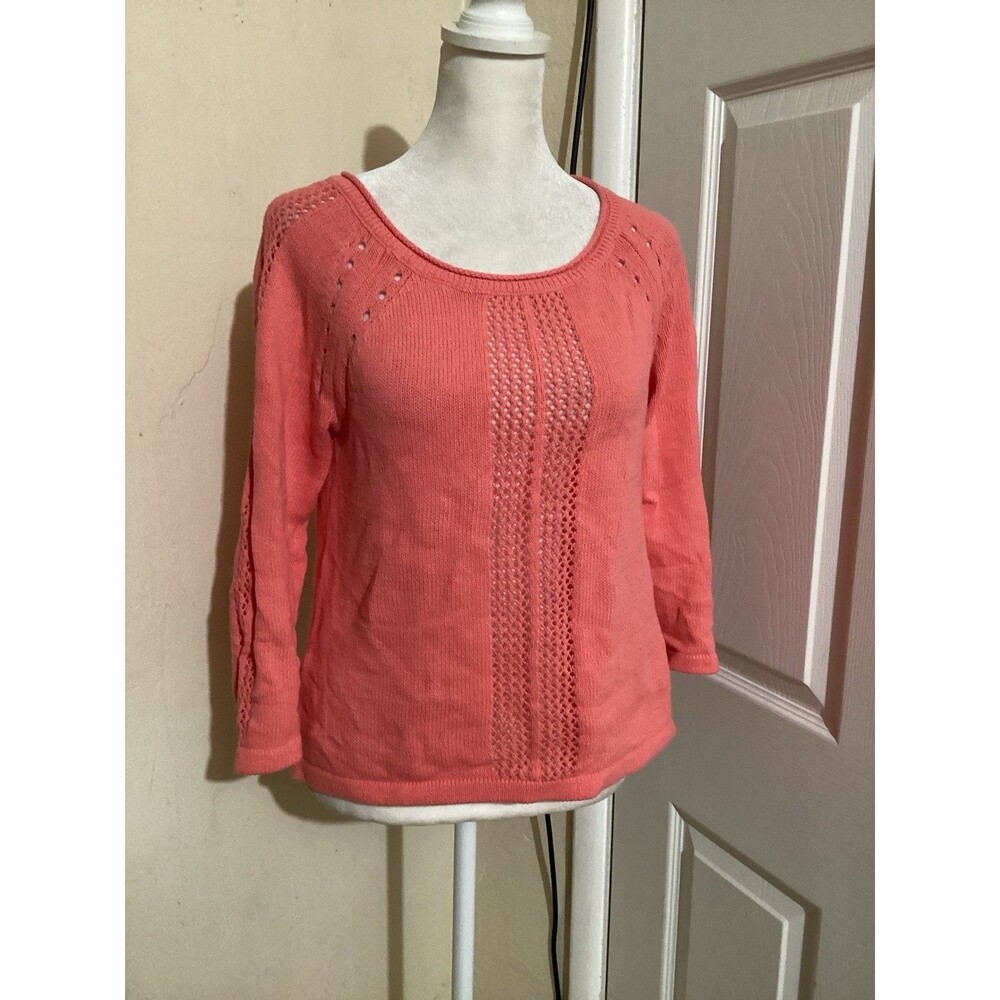 Lilla P Pink Open Knit Pullover Cotton Sweater XS